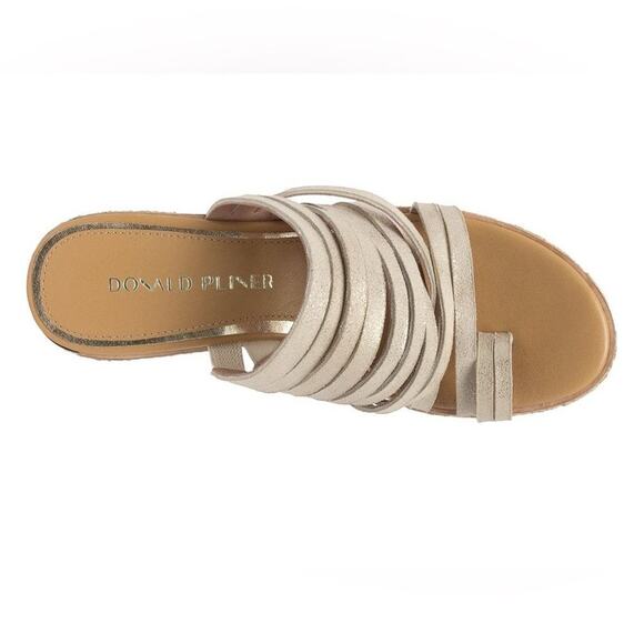 Donald Pliner $228 Ithaca Suede Platform Wedge Toe Ring Sandals Platino Size 10